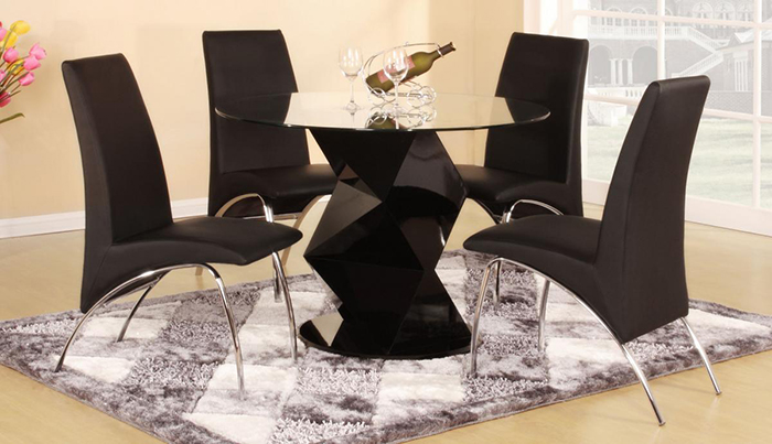 Rowley White /Black High Gloss Glass Top Dining Set And 4 Chairs - Click Image to Close